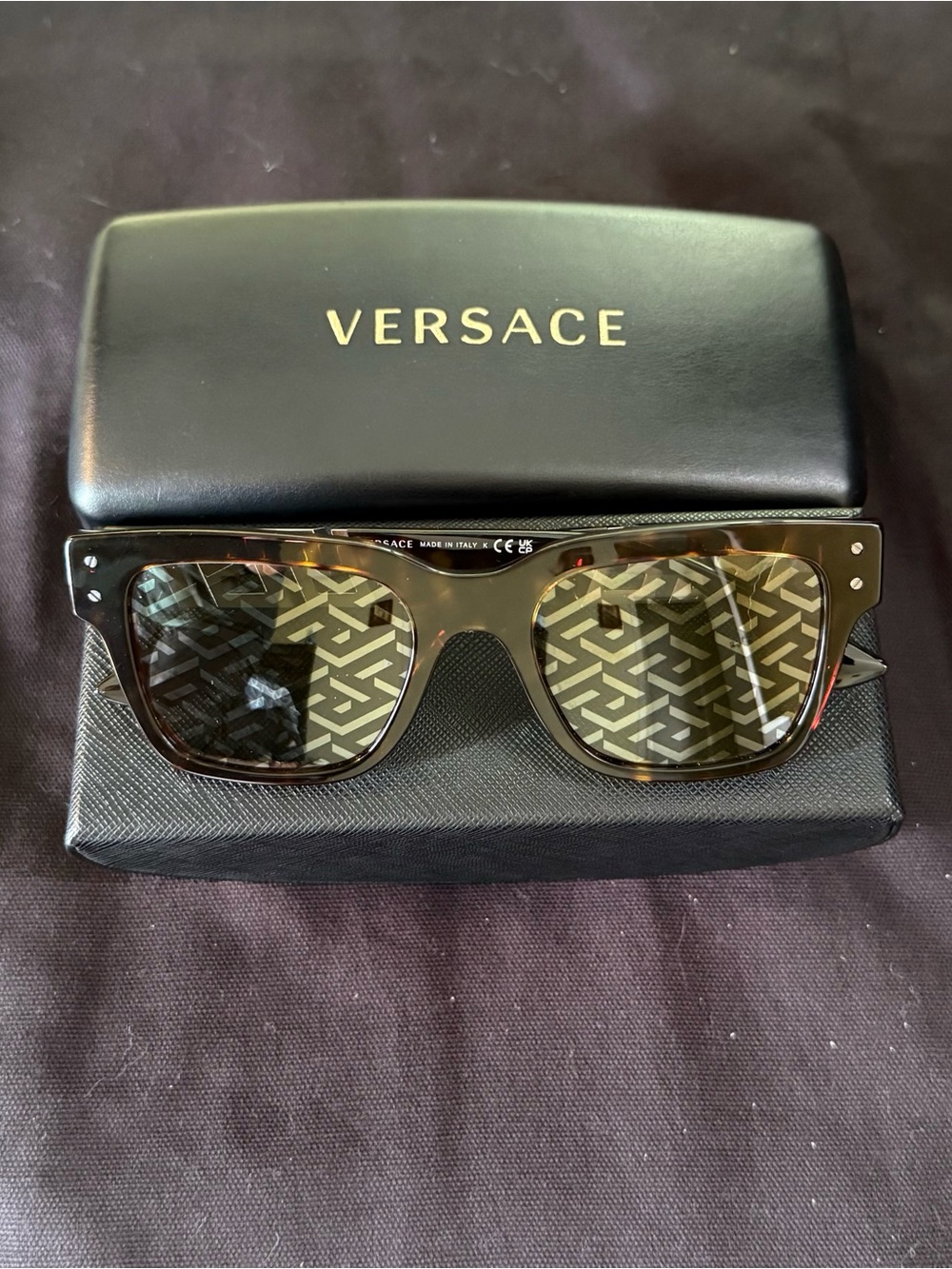 Versace Havana Squared Monogram Sunglasses VE4421F 108/V8 AUTHENTIC - Pre-Owned